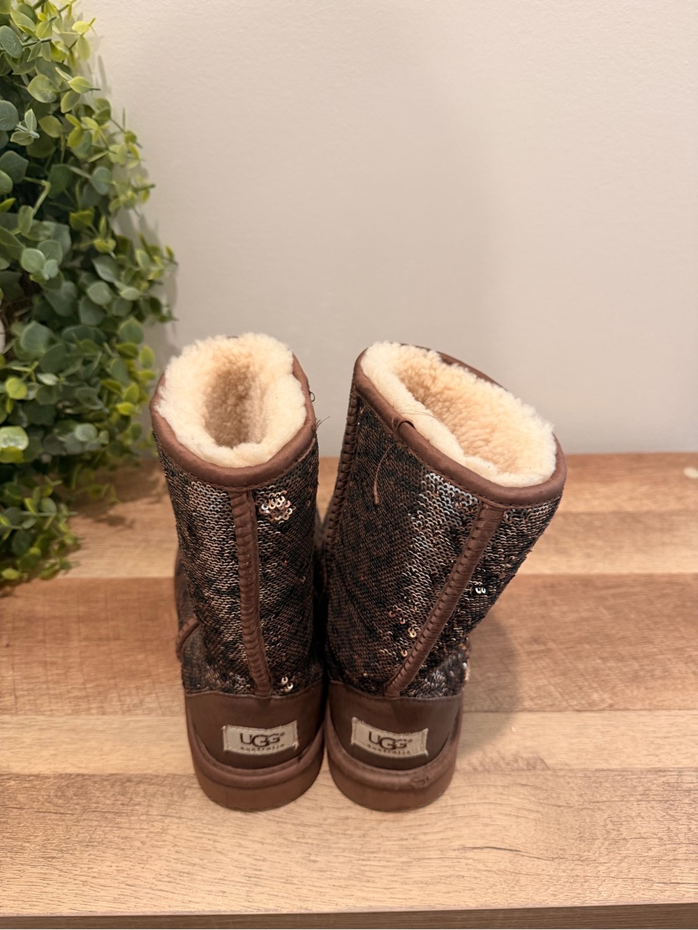 UGG Brown Sequin Mid-Calf Shearling Boots